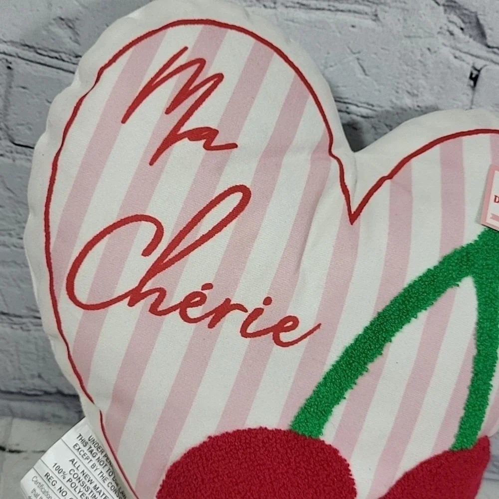 2025 Target Bullseye Valentines Ma Cherie Heart Cherries‎ Plush Throw Pillow NEW